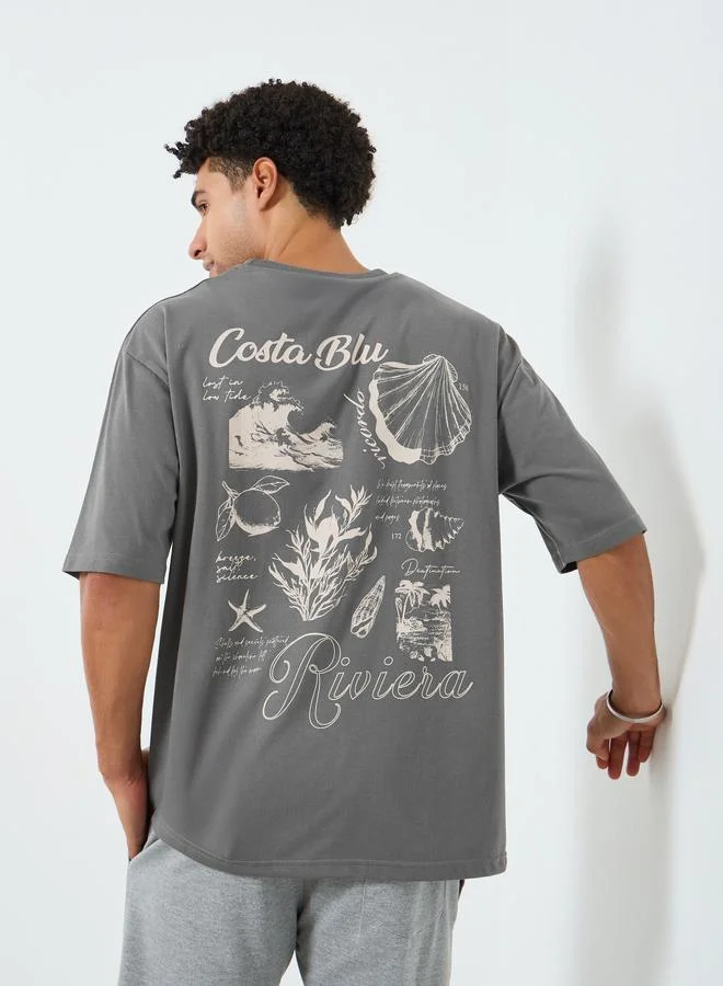 Styli Men Grey Graphic Print Oversized T-Shirt