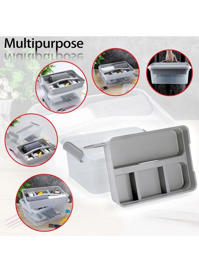 BTSKY Stack & Carry Box, Clear Plastic Storage Container Stackable Home Utility Box with Removable Tray Multi-Purpose Storage Bin for Organizing Stationery, Sewing, Art Craft Supplies(Grey) - Image 2