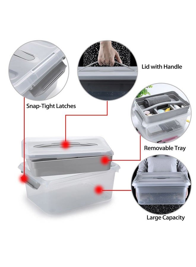 BTSKY Stack & Carry Box, Clear Plastic Storage Container Stackable Home Utility Box with Removable Tray Multi-Purpose Storage Bin for Organizing Stationery, Sewing, Art Craft Supplies(Grey) - Image 5