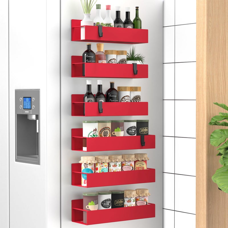 HuggieGems 6 Pack Magnetic Spice Storage Rack Organizer for Refrigerator and Oven, Red Fridge Organizers and Storage - Image 1