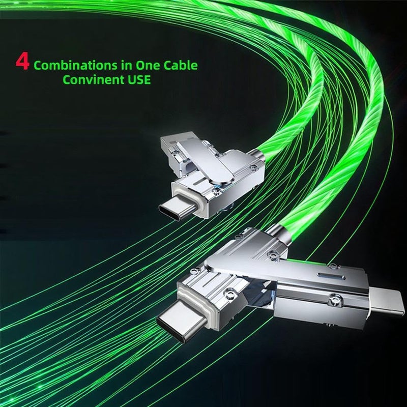 IHAO كابل شاحن IHAO متعدد المنافذ 4 تركيبات في كابل واحد USBA/USBC إلى USB C سريع الشحن مع إضاءة LED متدفقة متوافق مع معظم الأجهزة الكهربائية - 39 بوصة أخضر - Image 3