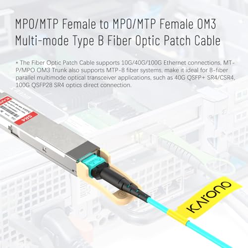 Karono MTP/MPO Patch Cord 16.5 ft (5M),8 Fibers Type B OM3 Female/Female LSZH Fiber Optic Patch Cable, 40G MPO Fiber for QSFP+Transceivers, Aqua - Image 2