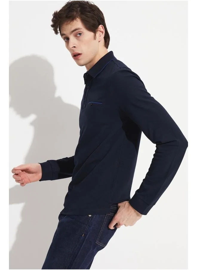 JUNE June Exclusive Men Textured Neck Sweatshirt Navy