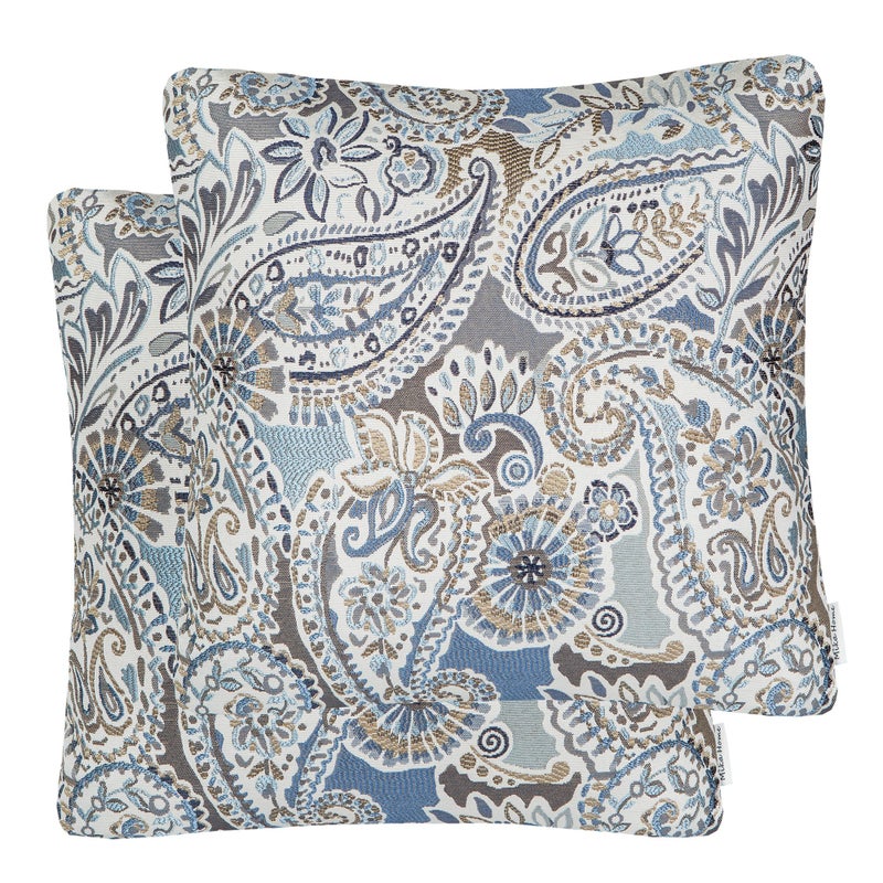 Mika Home Pack of 2 Decorative Accent Throw Pillow Cover Sham Cushion Case Paisley Pattern 20x20 Inches Blue Brown Cream Multicolor