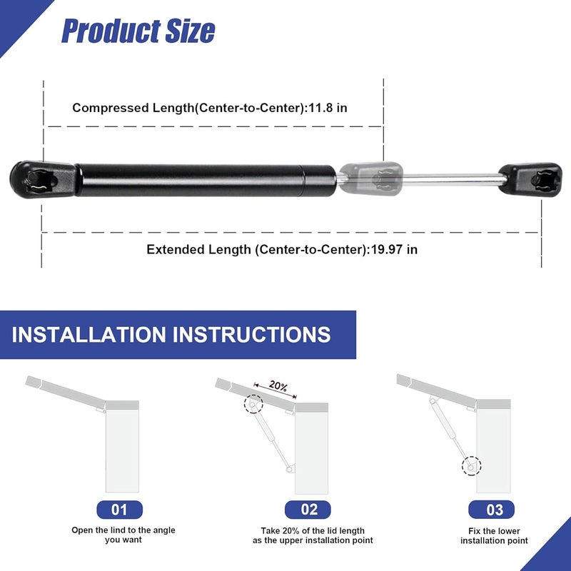 Hurotoms 20" 200Lbs/889N Lift Support Struts Gas Spring Shocks for Heavy Duty Applications - Image 2