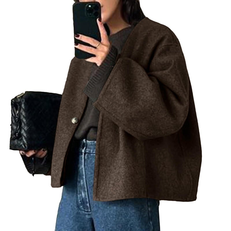 HOTIAN Women Cropped Wool Blend Coats Long Sleeve Coat Jacket Peacoat Fall Winter Outwear Overcoat - Image 1