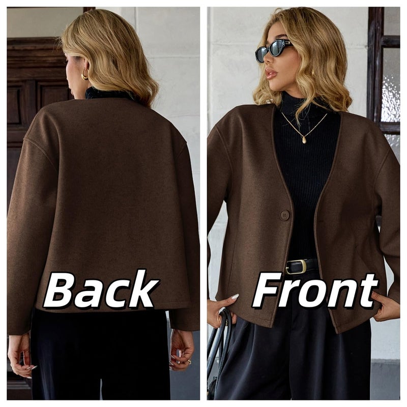 HOTIAN Women Cropped Wool Blend Coats Long Sleeve Coat Jacket Peacoat Fall Winter Outwear Overcoat - Image 2
