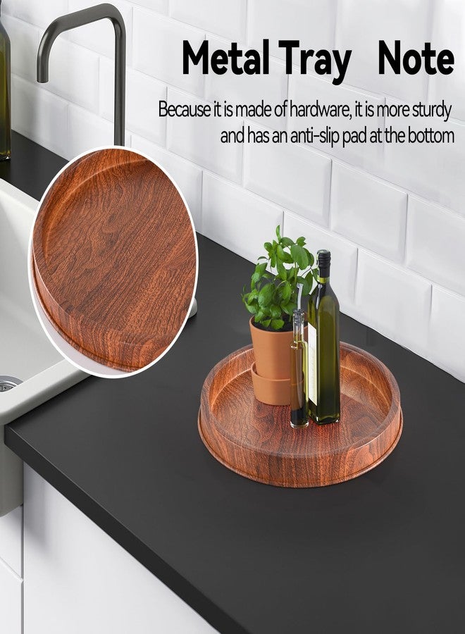 Lobolighting Round Decorative Serving Tray - Modern Farmhouse Style Handcrafted Wood Grain Color Metal Tray, Versatile Centerpiece for Coffee Table, Living Room, Dining or Entryway Home Decor - Image 2