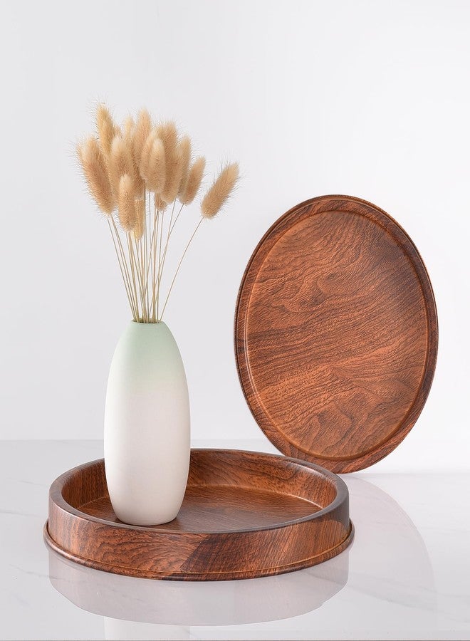 Lobolighting Round Decorative Serving Tray - Modern Farmhouse Style Handcrafted Wood Grain Color Metal Tray, Versatile Centerpiece for Coffee Table, Living Room, Dining or Entryway Home Decor - Image 3