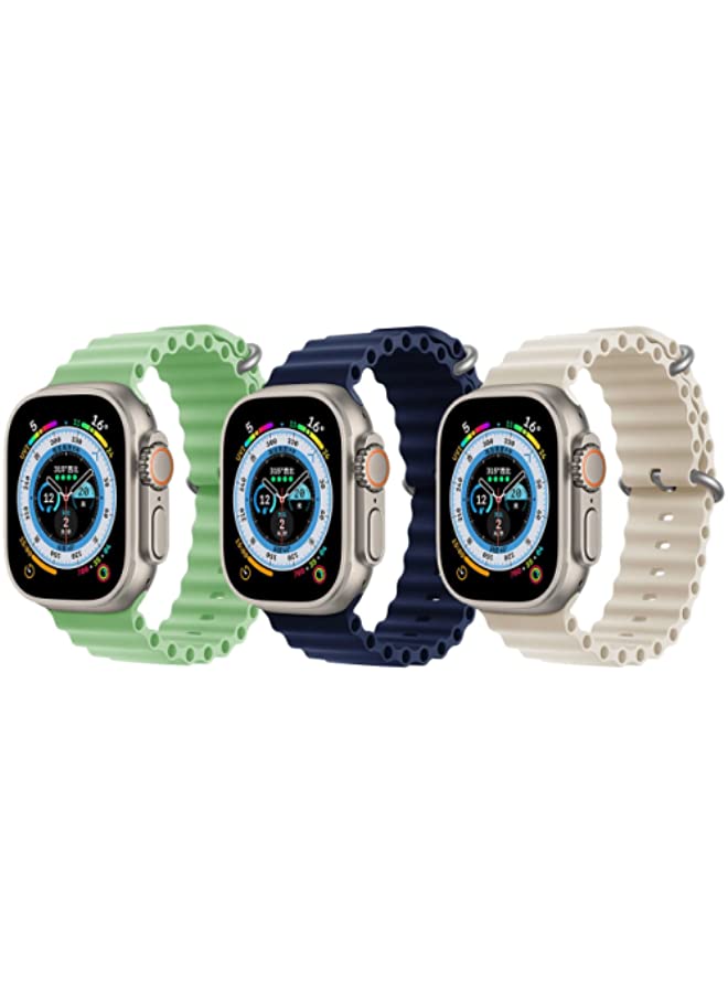 IAF Silicone Ocean Strap, Mint Green Silicone Ocean Strap, Dark Blue and Silicone Ocean Strap, Pearl White for Apple Watch Ultra 8/49mm Set of 3