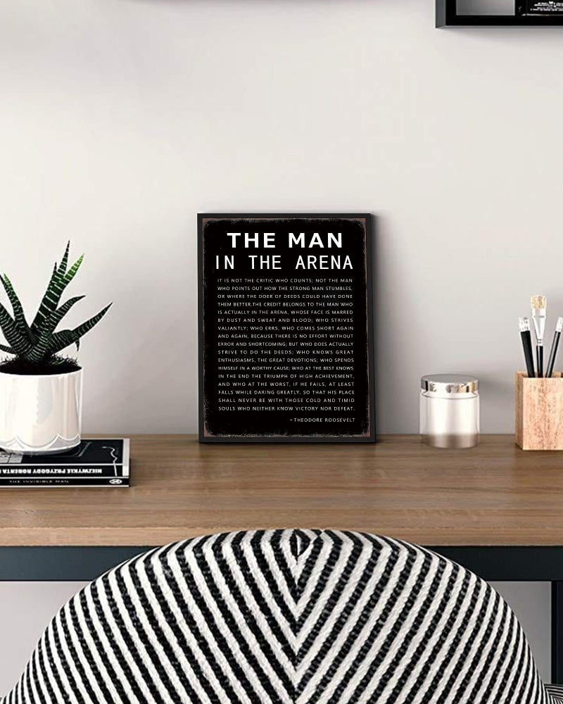 KUVIOKE Inspirational Framed Wall Art the man in the arena Motivational Quote Sayings Prints Encouraging Positive Office Home Ready to Hang 8x10in (Black Framed) - Image 5