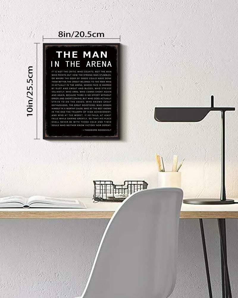 KUVIOKE Inspirational Framed Wall Art the man in the arena Motivational Quote Sayings Prints Encouraging Positive Office Home Ready to Hang 8x10in (Black Framed) - Image 2