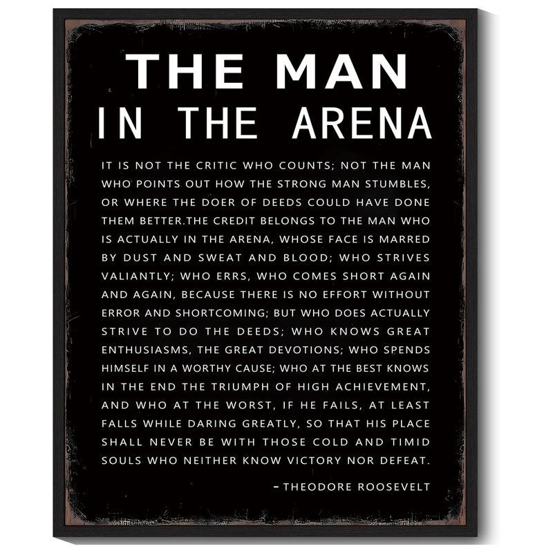 KUVIOKE Inspirational Framed Wall Art the man in the arena Motivational Quote Sayings Prints Encouraging Positive Office Home Ready to Hang 8x10in (Black Framed) - Image 1