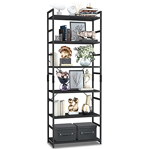 NUMENN 6 Tier Bookshelf Tall Bookcase Shelf Storage Organizer Modern Book Shelf for Bedroom Living Room and Home Office Black