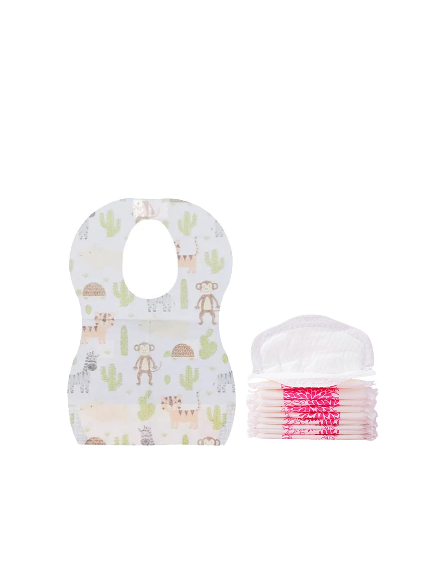Star Babies Disposable Combo pack -Disposable Bibs (10pcs) with Breast Pad (10pcs)-Animal