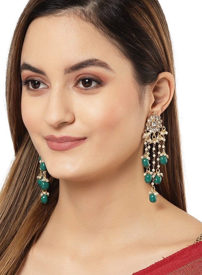 Karatcart Gold Plated Green Tumble Kundan Tassel Earringsfor Women - Image 2
