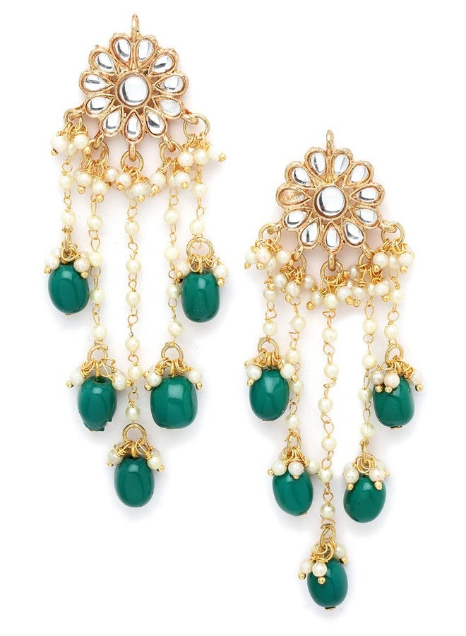 Karatcart Gold Plated Green Tumble Kundan Tassel Earringsfor Women - Image 1