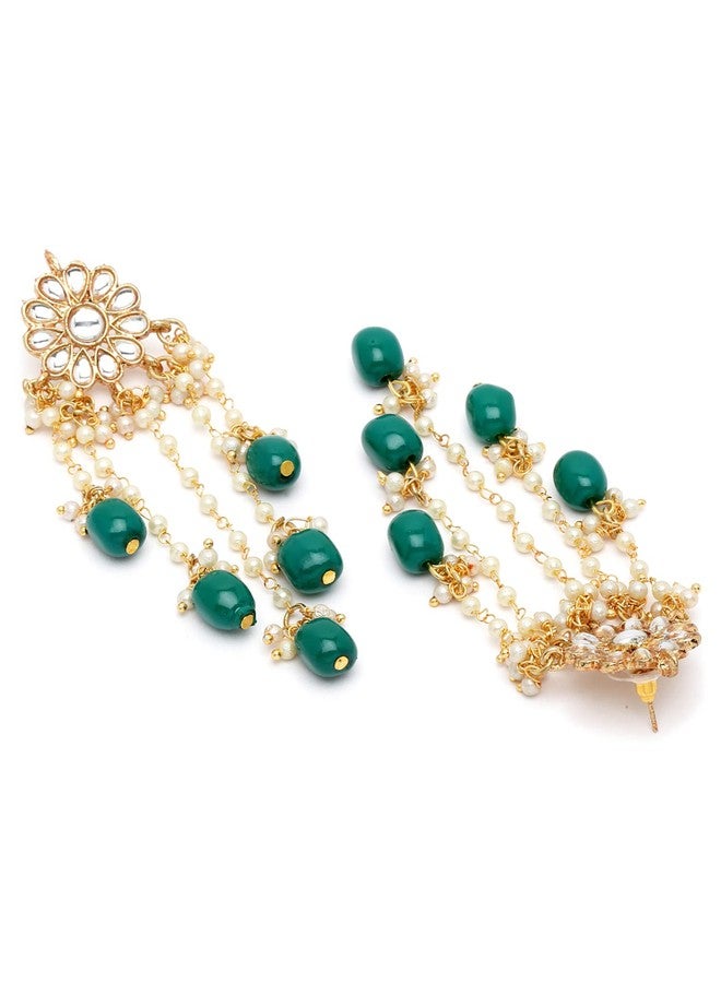 Karatcart Gold Plated Green Tumble Kundan Tassel Earringsfor Women - Image 5