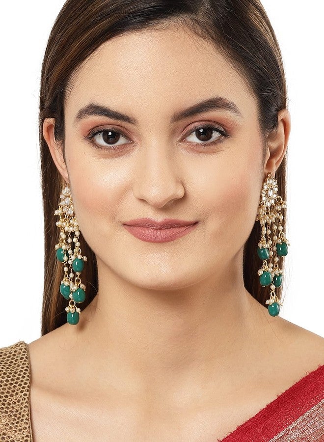 Karatcart Gold Plated Green Tumble Kundan Tassel Earringsfor Women - Image 3