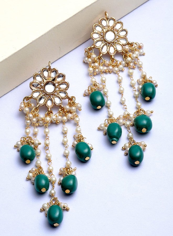 Karatcart Gold Plated Green Tumble Kundan Tassel Earringsfor Women - Image 4