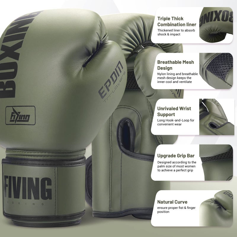 Fiving Pro Style Boxing Gloves For Women  Pu Leather  Training Muay Thai Sparring Fighting Kickboxing Adult Heavy Punching Bag Gloves Mitts Focus Pad Workout For Ladies(New Green  12Oz) - Image 2