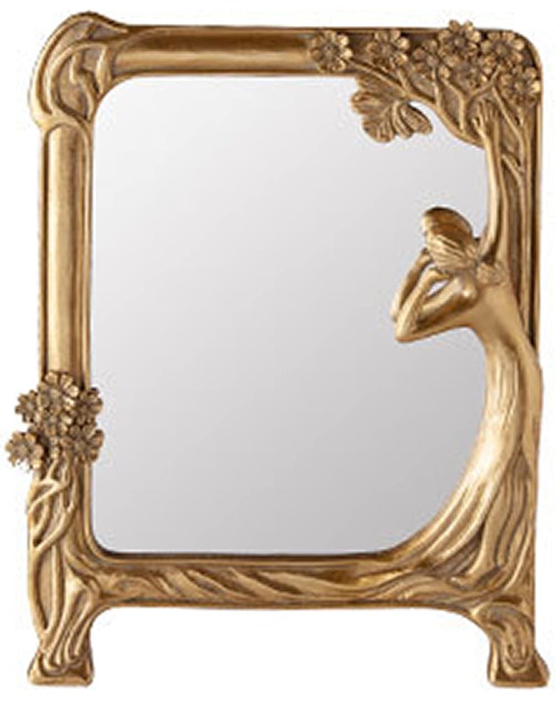 Vintage Gold Mirror Wall Decor  Small Vanity Mirrors Antique Decorative for Desk Room Frame Arched Victorian Decoration for Home Table Standing Framed Gift for Furniture Living Bedroom Rectangle