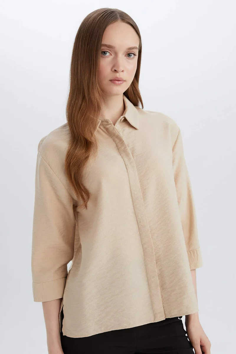 ديفاكتو Regular Fit Basic Half Sleeve Shirt