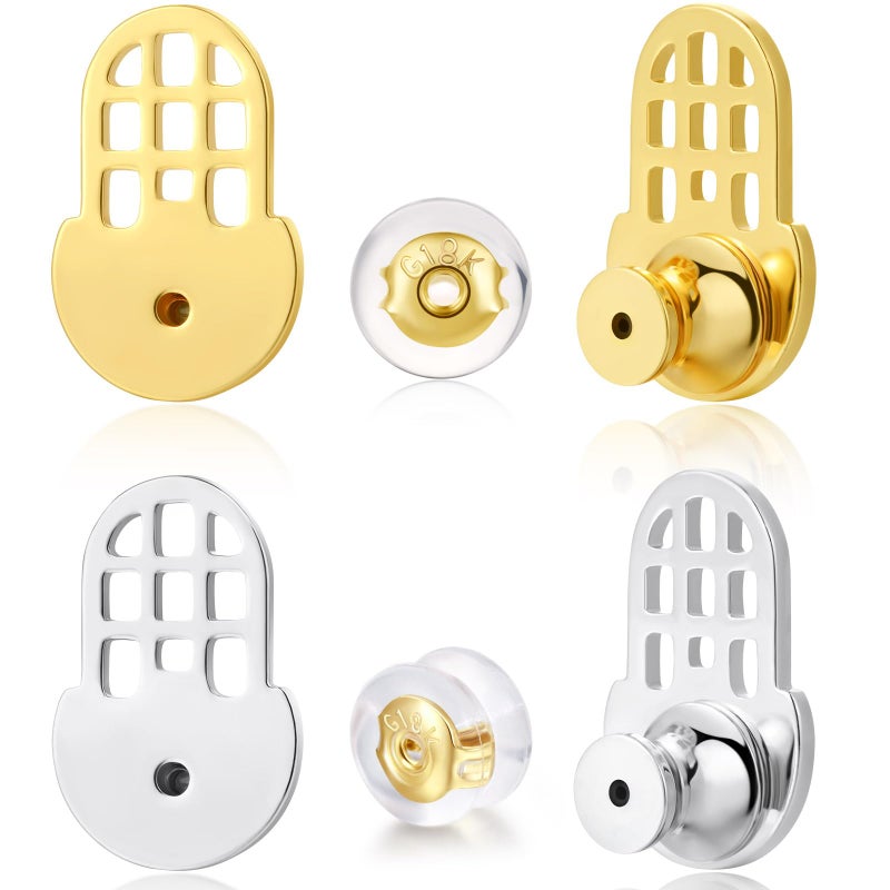 Hazifes 18K Gold Plated Earring Backs, Sturdy Waterdrop-Style Earring Backs Replacements for Droopy Ears, Big Earrings Lifter Backings for Studs Heavy Earrings, 6 PCS Multicolor - Image 1