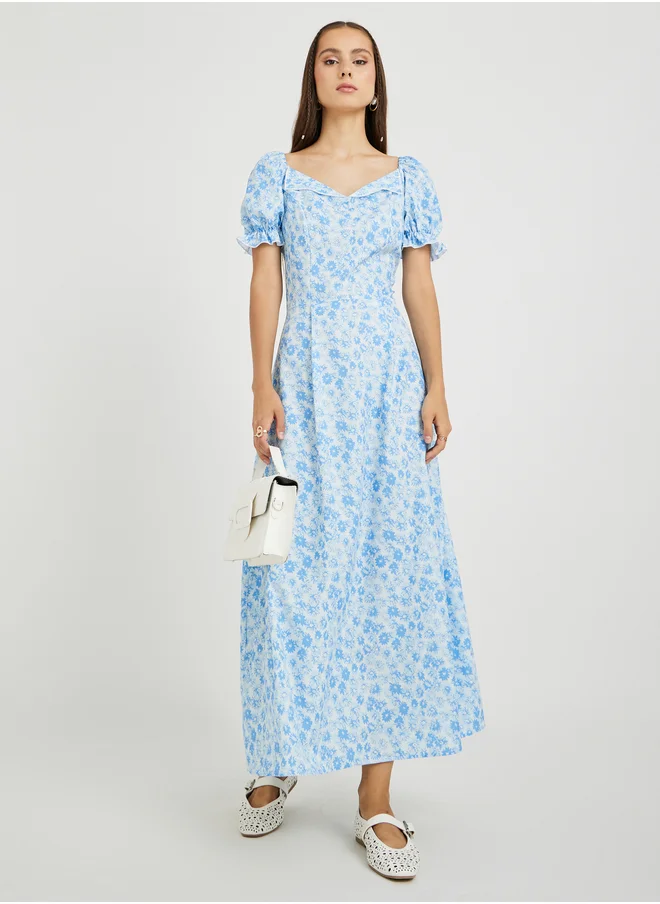 Take Two Take Two Floral Print Puff Sleeve A-Line Midi Dress
