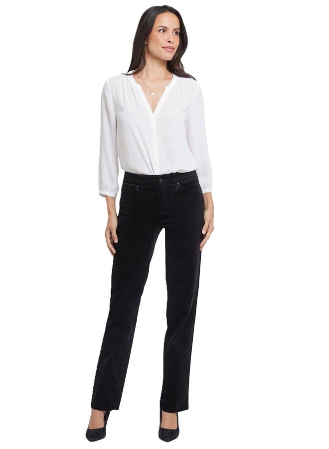 NYDJ Women's Marilyn Straight Leg Velvet Jeans, Black, 10 32 - Image 1