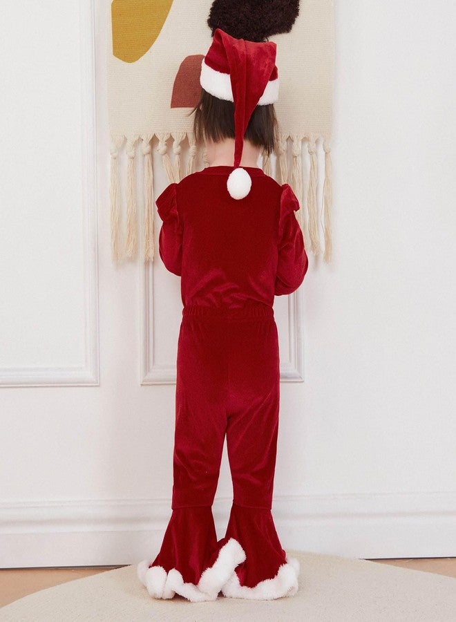 FOCUSNORM Toddler baby girl Christmas Outfits Letter Ruffle Long Sleeve Romper Flare Pants sets Newborn Fall Winter Clothes (Red, 0-3 Months) - Image 4