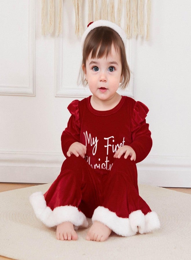 FOCUSNORM Toddler baby girl Christmas Outfits Letter Ruffle Long Sleeve Romper Flare Pants sets Newborn Fall Winter Clothes (Red, 0-3 Months) - Image 5