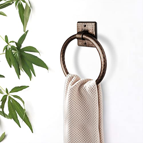Monarch Abode Metal Round Bathroom Hand Towel Holder for Bathroom Wall, Metal Hand Towel Ring Hanger Wall Mount, 7-inch Round Towel Ring Holder for Bathrooms, Towel Rack Hanger, Antique Copper Finish - Image 5
