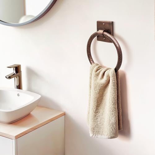 Monarch Abode Metal Round Bathroom Hand Towel Holder for Bathroom Wall, Metal Hand Towel Ring Hanger Wall Mount, 7-inch Round Towel Ring Holder for Bathrooms, Towel Rack Hanger, Antique Copper Finish - Image 3