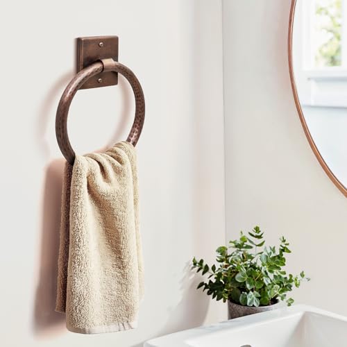 Monarch Abode Metal Round Bathroom Hand Towel Holder for Bathroom Wall, Metal Hand Towel Ring Hanger Wall Mount, 7-inch Round Towel Ring Holder for Bathrooms, Towel Rack Hanger, Antique Copper Finish - Image 4
