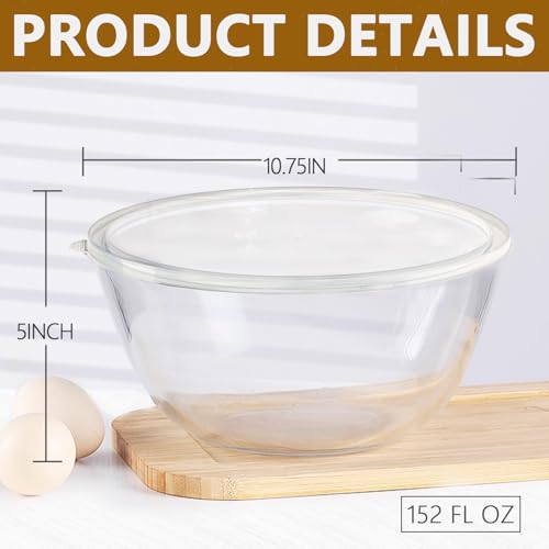 Ronanemon 5 Quart Deep Big Glass Bowl with Lid,10 Inch Large Glass Mixing Bowl for Sourdough Bread Kitchen Salad Bread Storage, For Prepping, Marinating & Brining Kimch (clear) - Image 2