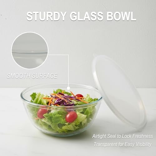 Ronanemon 5 Quart Deep Big Glass Bowl with Lid,10 Inch Large Glass Mixing Bowl for Sourdough Bread Kitchen Salad Bread Storage, For Prepping, Marinating & Brining Kimch (clear) - Image 4