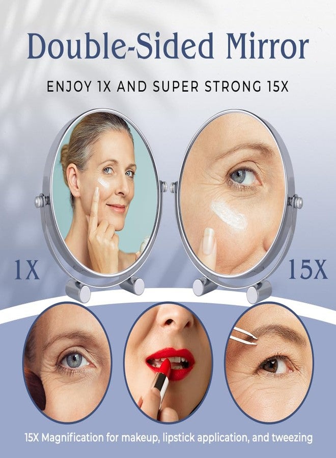 Mirrorvana Small 15X Magnifying Tabletop Mirror for Makeup - Double Sided 15x and 1x Portable Make Up Mirror for Desk, Dressing Table and Retail Store - 6" Wide & 6.7" Tall (Chrome) - Image 2