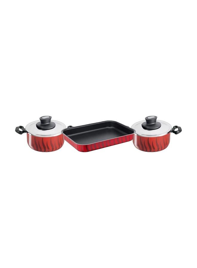 Tefal Tempo 3-Piece Cookware & Oven Tray Set – G6 Pots (26cm & 28cm) + Rectangular Oven Tray (35cm, Red) – Durable, Stylish & Heat-Resistant  - Image 1