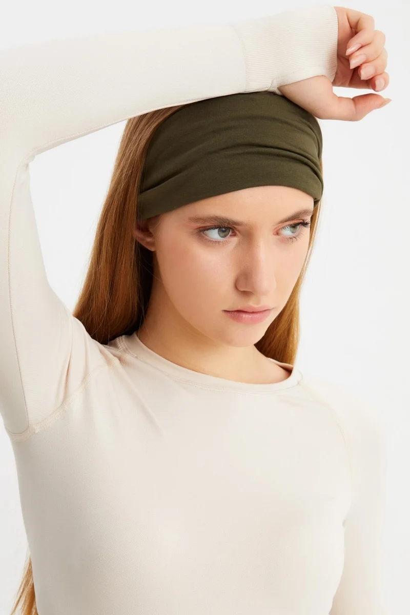 Butikgiz Khaki Women's 4-Functional Protector, Cotton, Flexible, Sweatproof, Bandana, Neck Collar, Buff, Mask