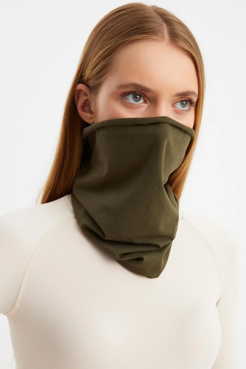 Butikgiz Khaki Women's 4-Functional Protector, Cotton, Flexible, Sweatproof, Bandana, Neck Collar, Buff, Mask
