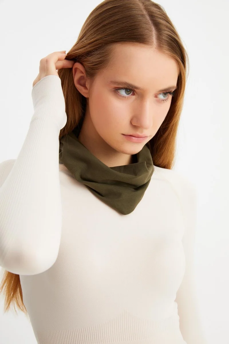 Butikgiz Khaki Women's 4-Functional Protector, Cotton, Flexible, Sweatproof, Bandana, Neck Collar, Buff, Mask