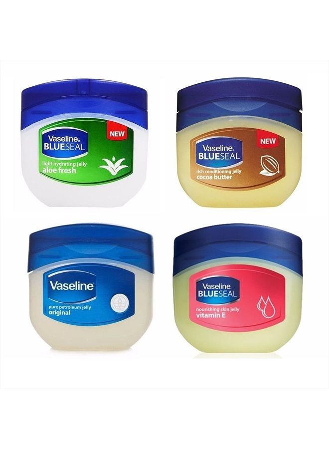 Vaseline Blue Seal Series (Variety 4 Pack)Cocoa Butter, Vitamin E, Aloe fresh, Original