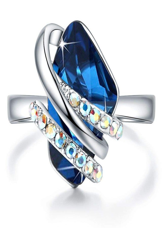 Leafael Wish Stone Women's Adjustable Crystal Open Ring (Sapphire Blue Silver Tone) Gifts for Women Mother Daughter September Birthstone Jewelry, Size 6.5-8 - Image 1