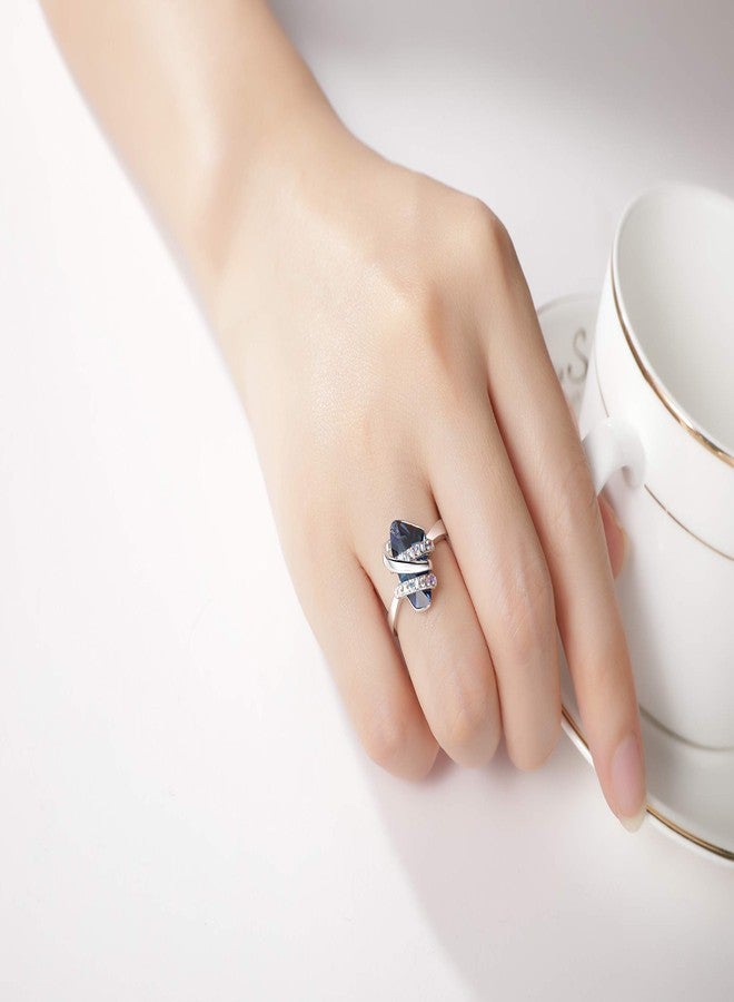 Leafael Wish Stone Women's Adjustable Crystal Open Ring (Sapphire Blue Silver Tone) Gifts for Women Mother Daughter September Birthstone Jewelry, Size 6.5-8 - Image 4