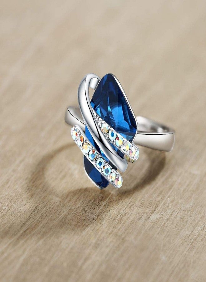 Leafael Wish Stone Women's Adjustable Crystal Open Ring (Sapphire Blue Silver Tone) Gifts for Women Mother Daughter September Birthstone Jewelry, Size 6.5-8 - Image 2