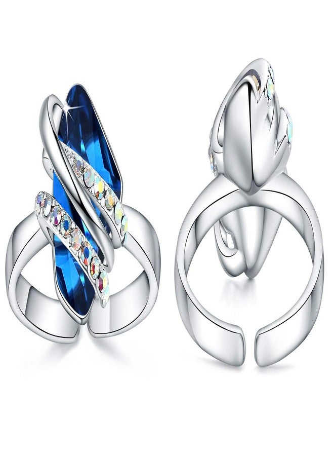 Leafael Wish Stone Women's Adjustable Crystal Open Ring (Sapphire Blue Silver Tone) Gifts for Women Mother Daughter September Birthstone Jewelry, Size 6.5-8 - Image 3