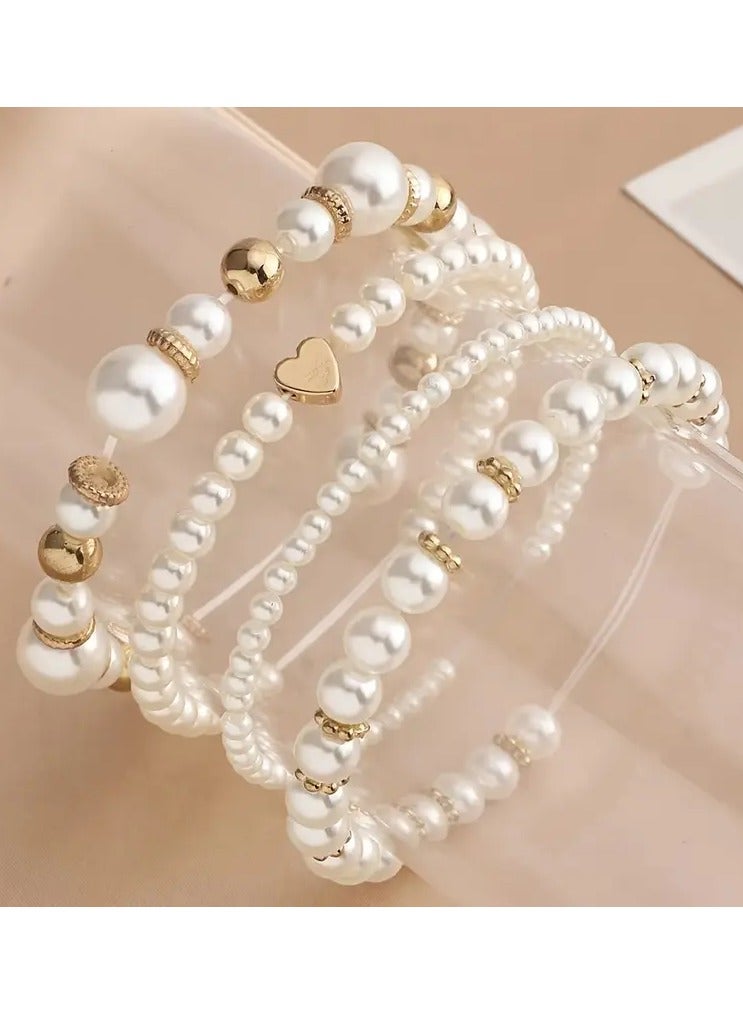 4pcs uni أزياء بسيطة اللؤلؤ سوار مجموعة فو اللؤلؤ - Image 1