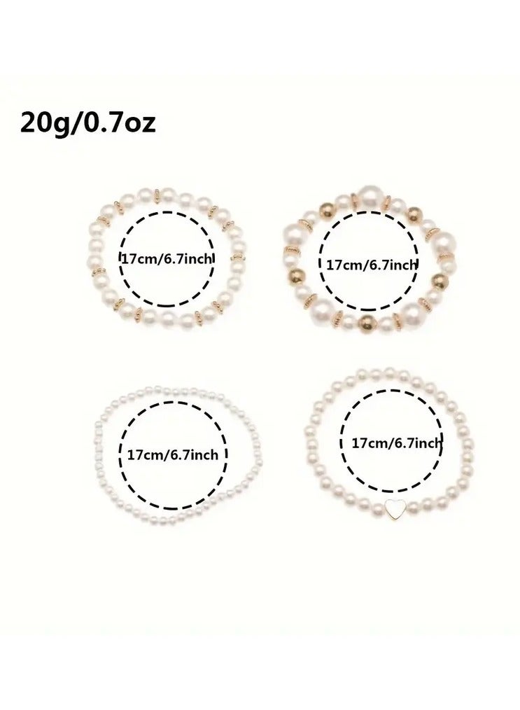 4pcs uni أزياء بسيطة اللؤلؤ سوار مجموعة فو اللؤلؤ - Image 3