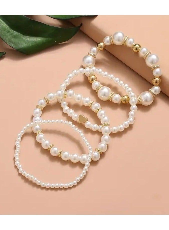 4pcs uni أزياء بسيطة اللؤلؤ سوار مجموعة فو اللؤلؤ - Image 5